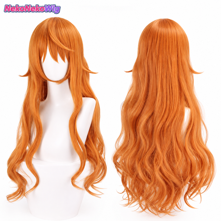 One Piece Nami Cosplay Wig  Orange 65cm Long Curly Hair