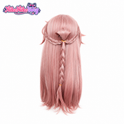 Jiaoqiu pink cosplay wig with half-up braids and straight back lengths