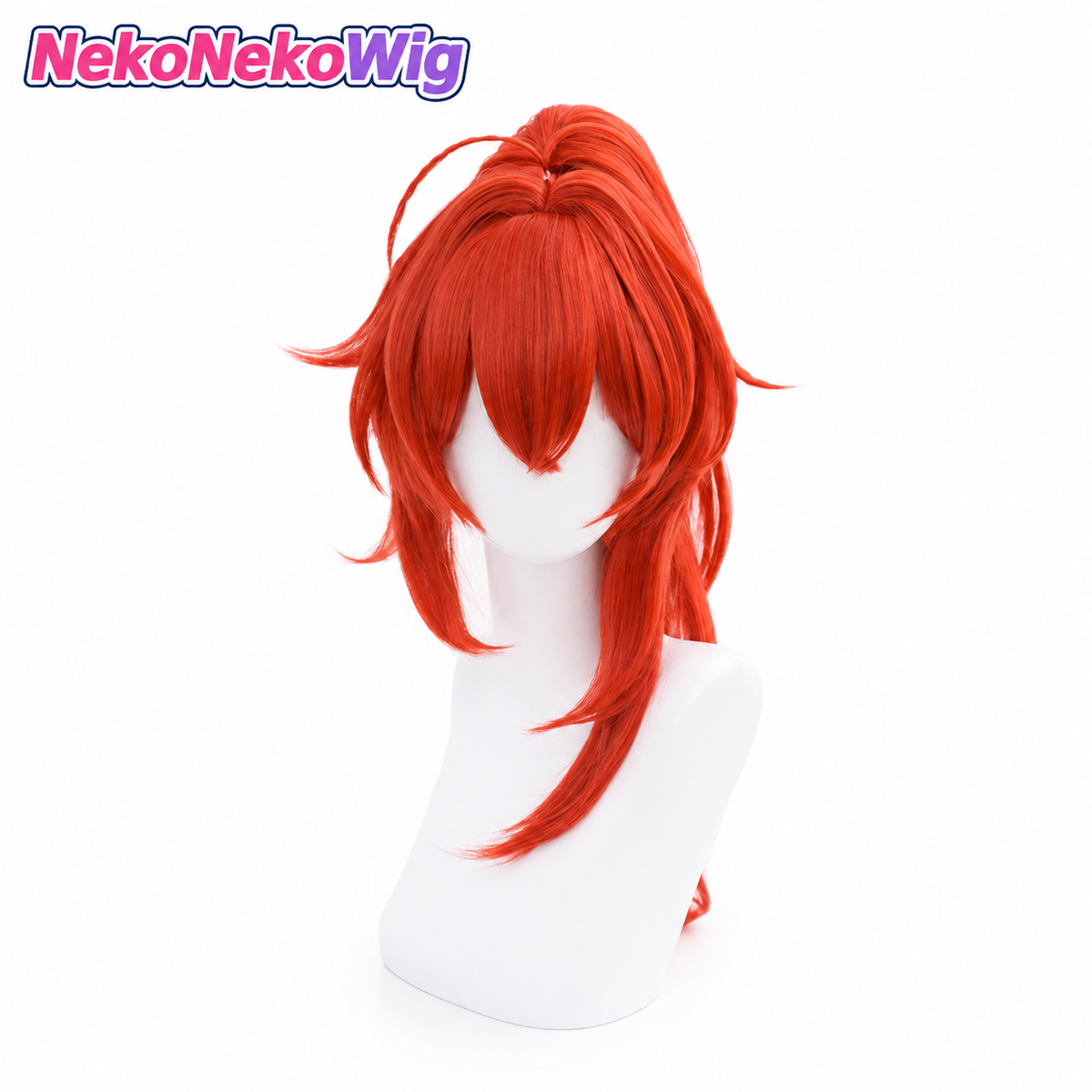 Genshin Impact Diluc Red Dead of Night Cosplay Wig  Red Clip-On High Ponytail Style