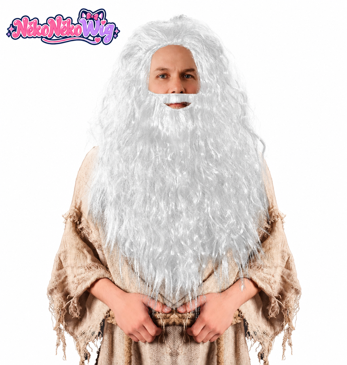 Gray-white long wavy wizard wig and matching beard - SR collection