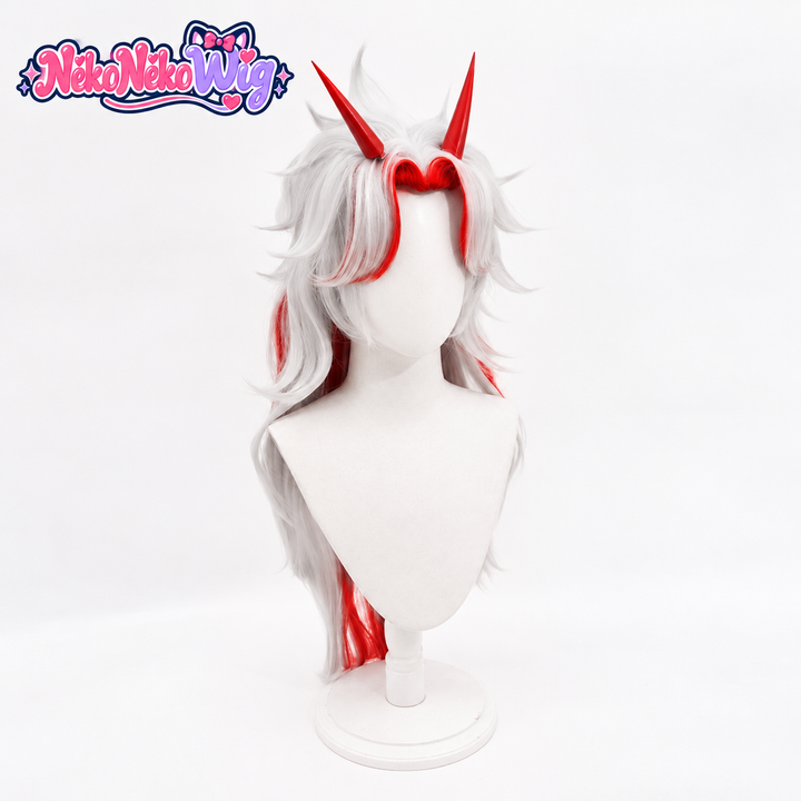 Genshin Impact Arataki Itto Cosplay Wig - Long White and Red Layered Hair