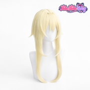 Lumine blonde cosplay wig with layered fringe and long side sections, front view