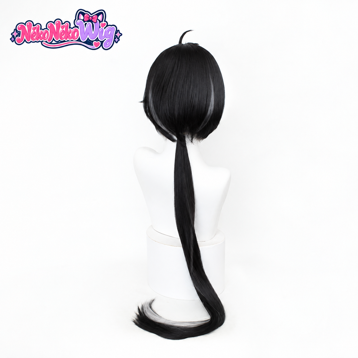 Wuthering Waves Female Rover Cosplay Wig - Black Low Ponytail - rear view