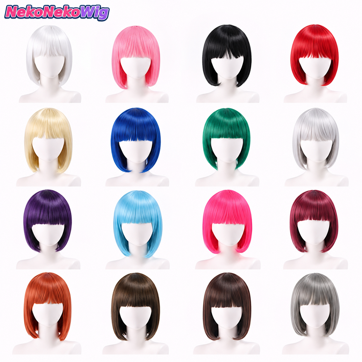 Short Bob Cosplay Wig – Multi-Color Straight Shoulder-Length Style with Blunt Bangs
