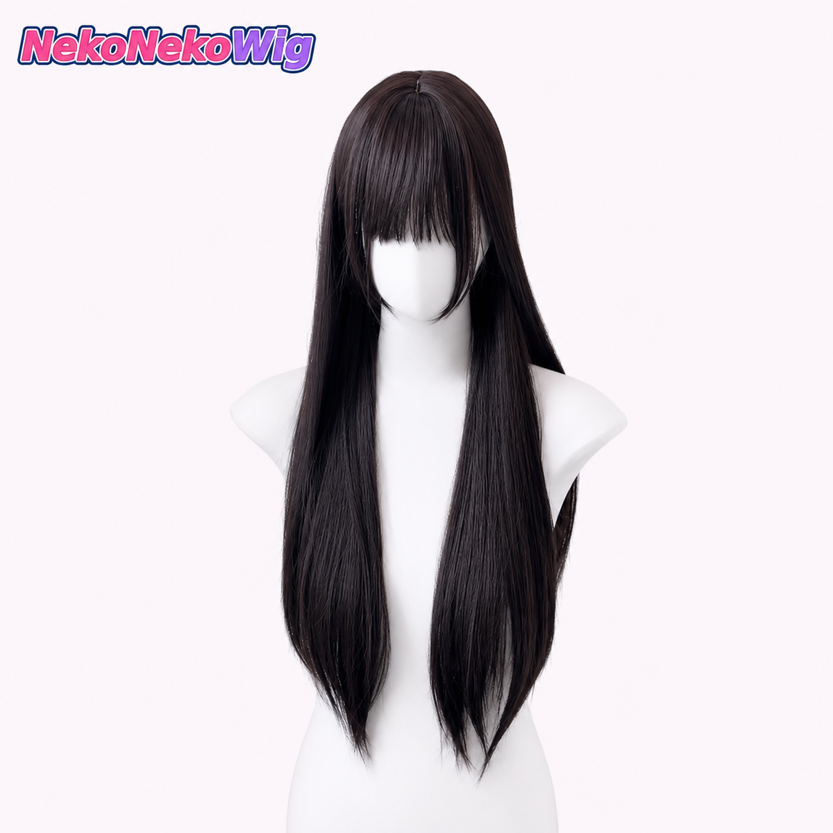 60cm 길이의 스트레이트 코스프레 가발 – 블랙티 또는 쿨브라운 전두 스타일