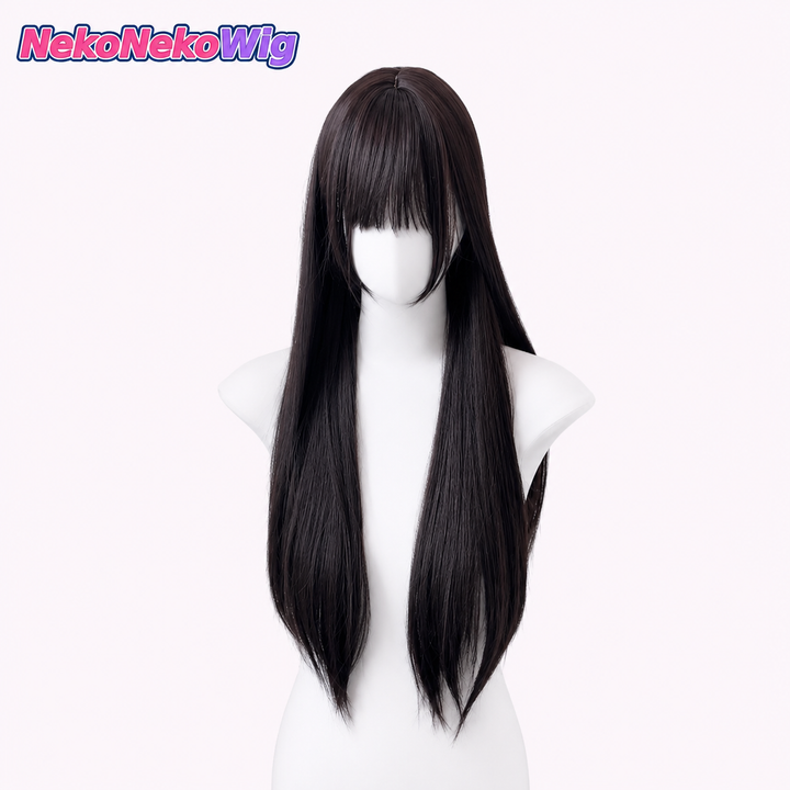 60cm Long Straight Cosplay Wig – Black Tea or Cool Brown Full-Head Style