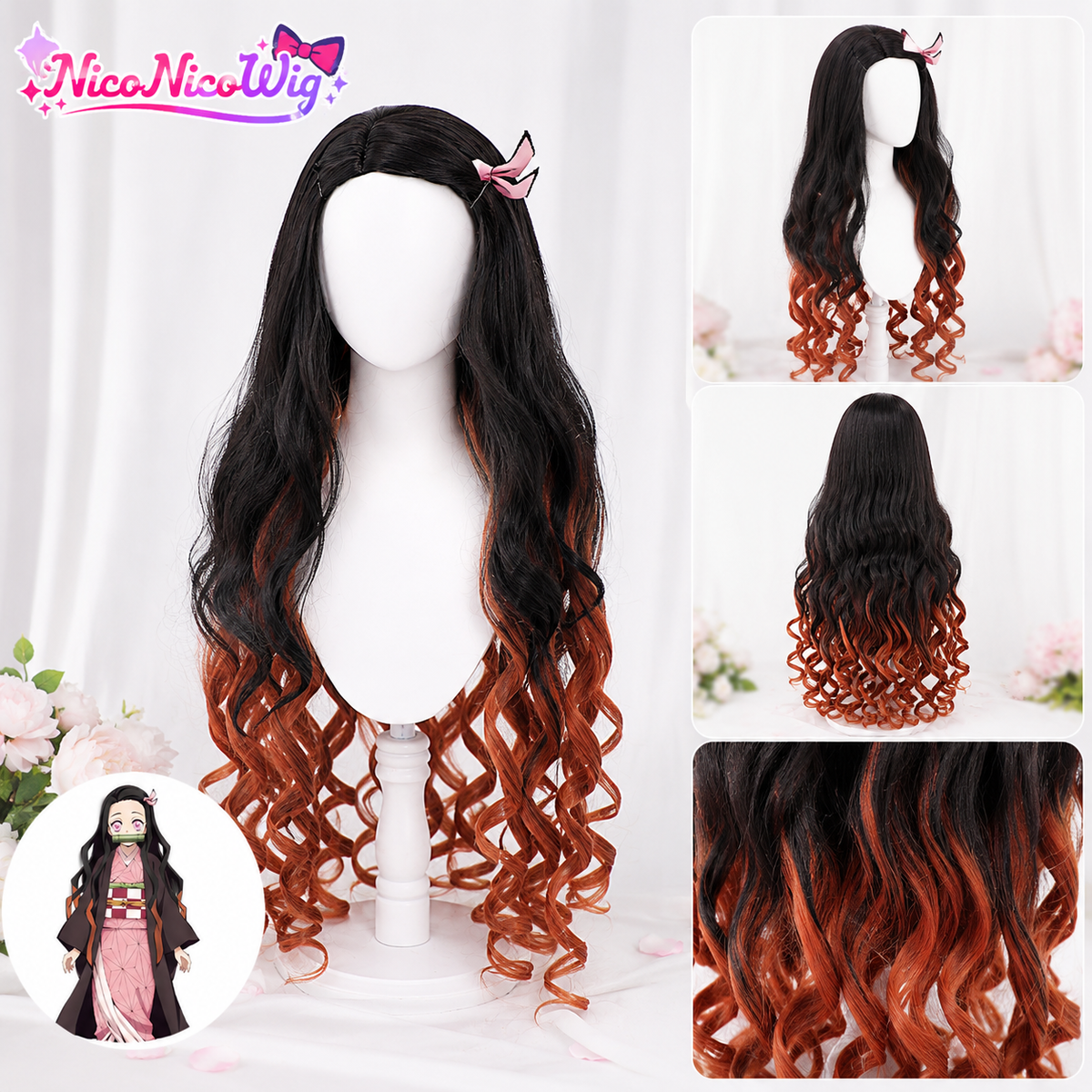 Demon Slayer Nezuko Kamado Demon Form Cosplay Wig  Firework Curl Style