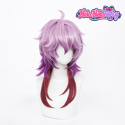 Little Durin cosplay wig front view with lilac-purple layers and reddish-brown side sections