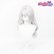 Firefly cosplay wig front view with silver-white waves and pale aqua ends