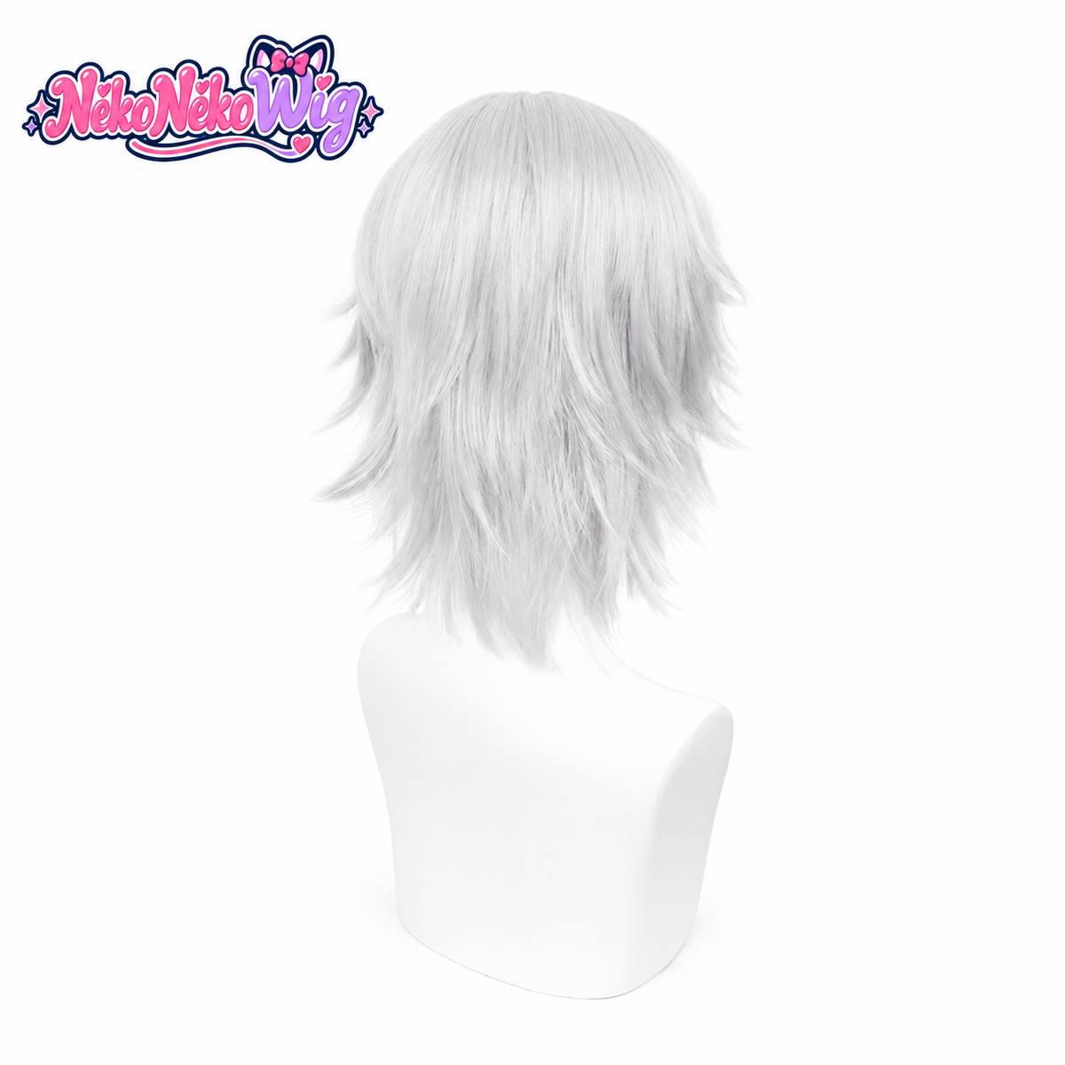 Hayato Gokudera silver cosplay wig, layered back view