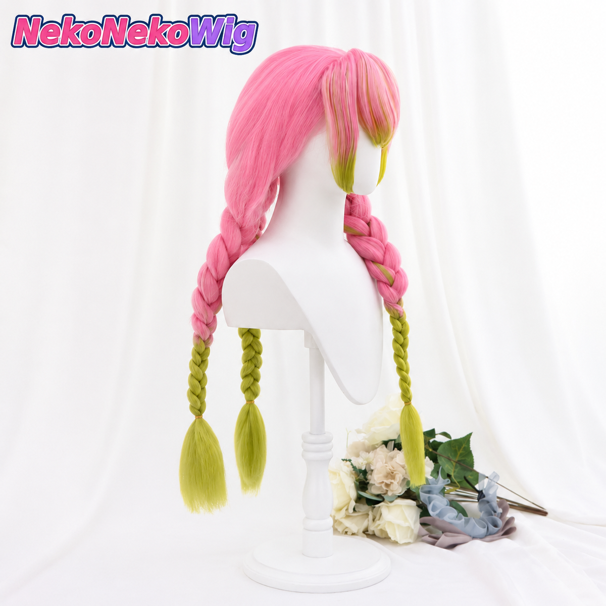 Demon Slayer Mitsuri Kanroji Cosplay Wig  Gradient Braided Style