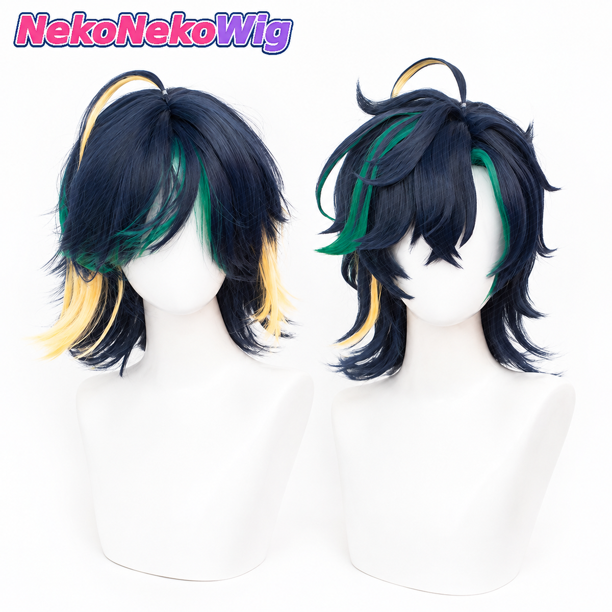Genshin Impact Kinich Cosplay Wig  Two-Tone Highlighted Short Hair Style