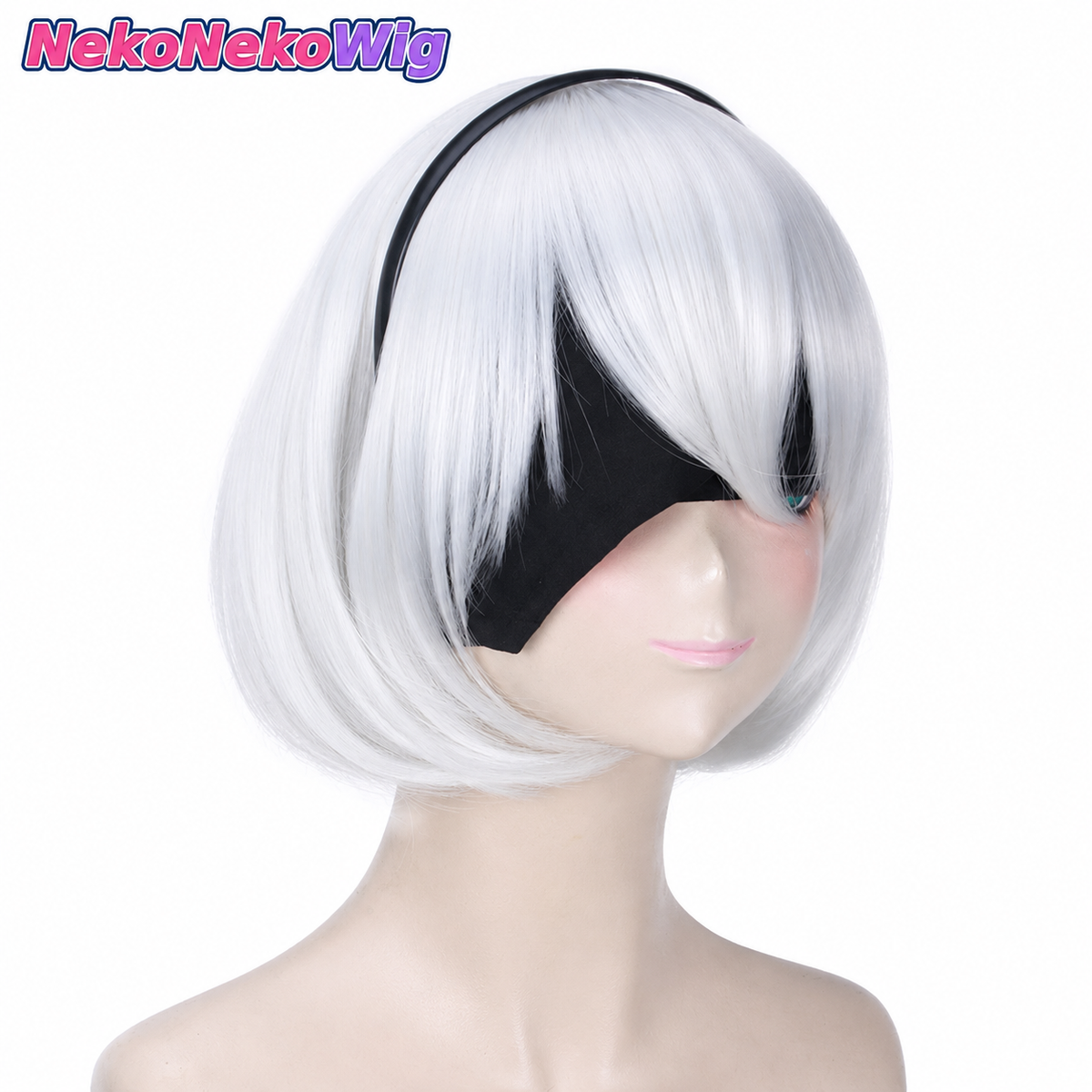 NieR:Automata 2B 코스프레 가발 – 화이트 & 실버 요르하 2호 B형 스타일