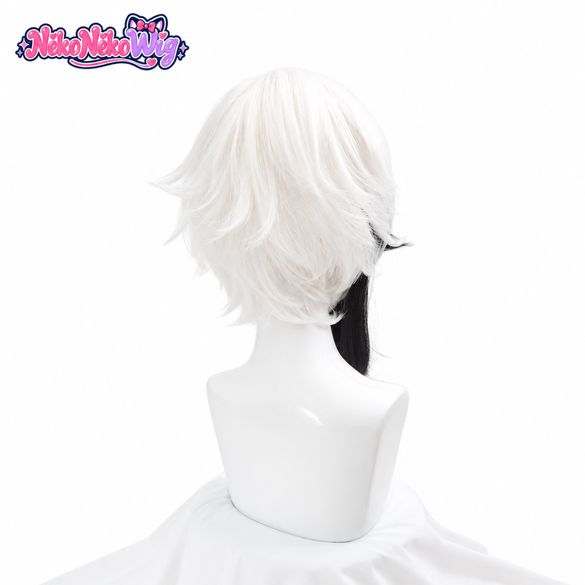 Genshin Impact Arlecchino Cosplay Wig - Short White and Black Layers