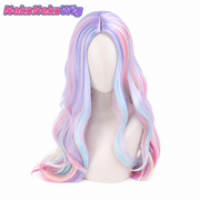 Rainbow Mixed-Color Long Wavy Cosplay Wig  Harajuku Lolita Center-Part Style