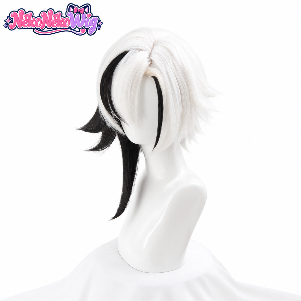 Genshin Impact Arlecchino Cosplay Wig - Short White and Black Layers
