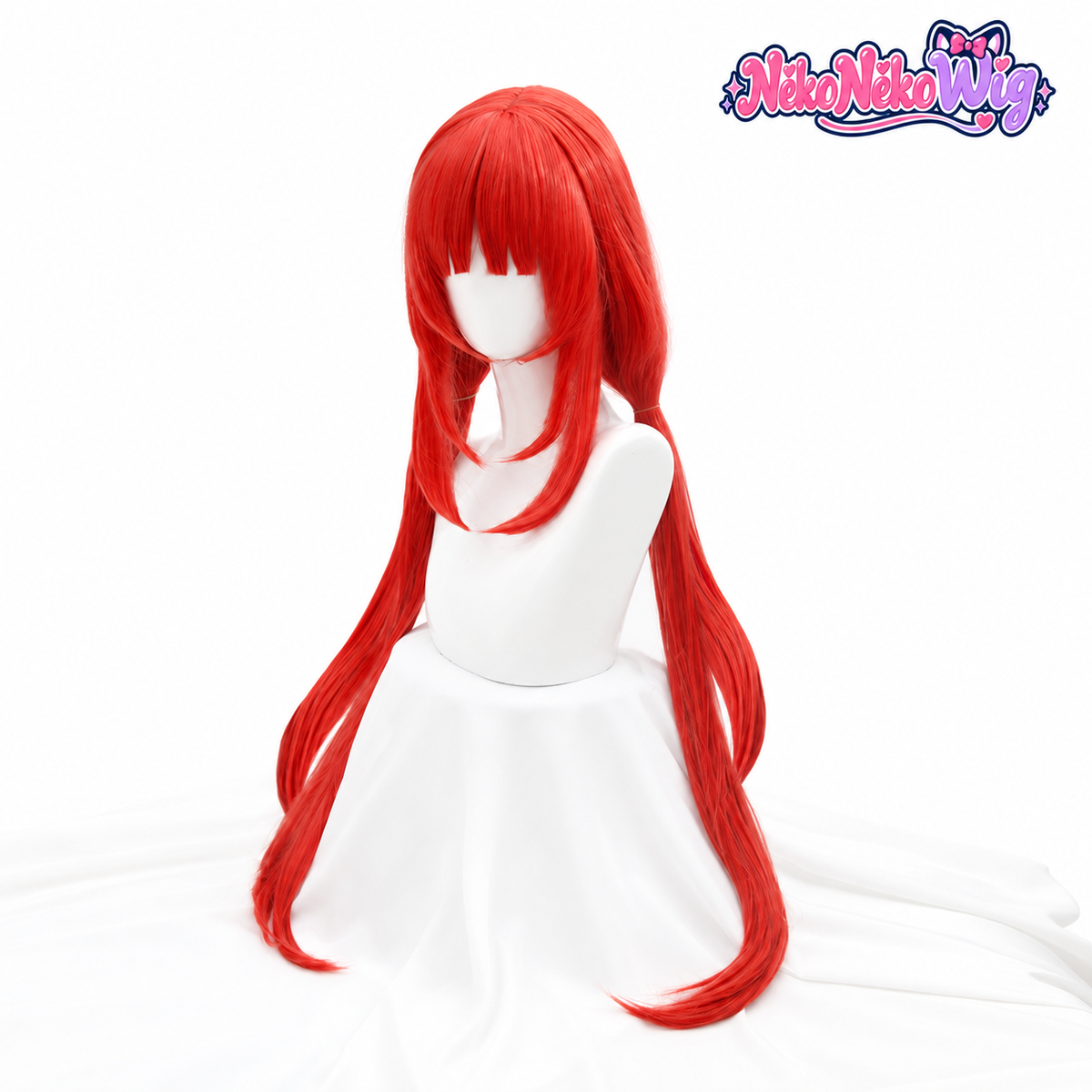 Nilou red twin ponytail cosplay wig with straight fringe, front view