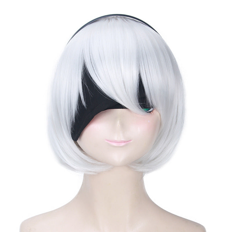 NieR:Automata 2B 코스프레 가발 – 화이트 & 실버 요르하 2호 B형 스타일