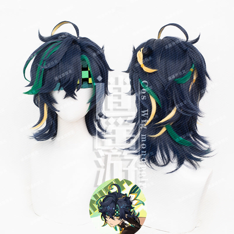 Genshin Impact Kinich Cosplay Wig – Two-Tone Highlighted Short Hair Style