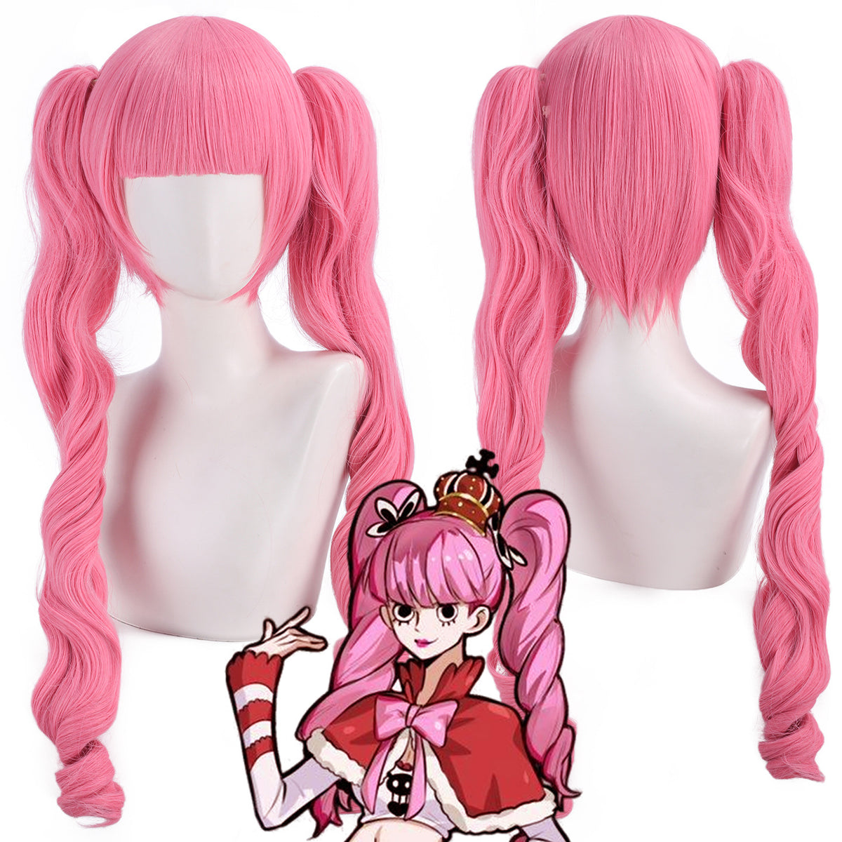 One Piece Perona Cosplay Wig – Rose Pink 65cm Twin Curled Ponytail Style