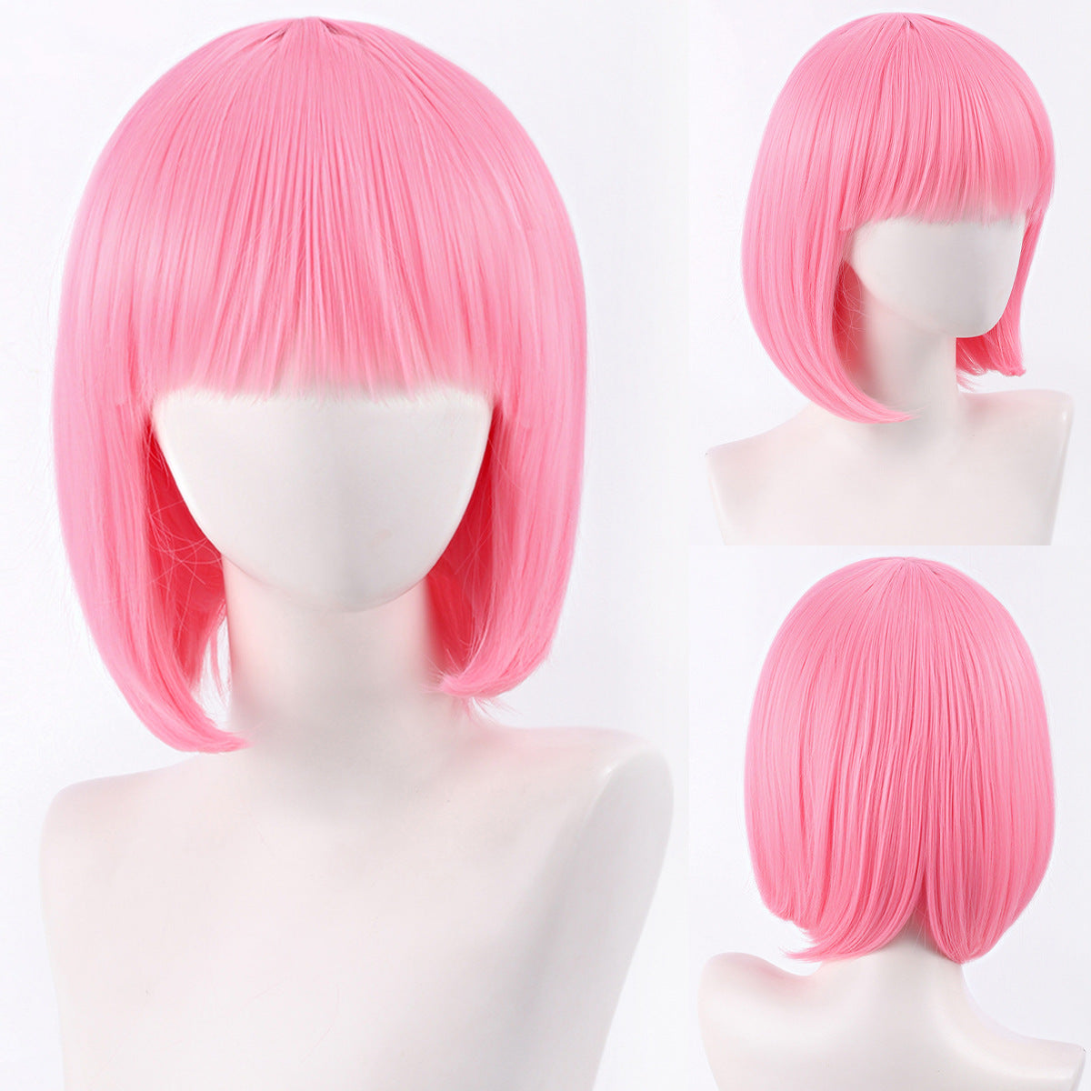 Short Bob Cosplay Wig – Multi-Color Straight Shoulder-Length Style with Blunt Bangs