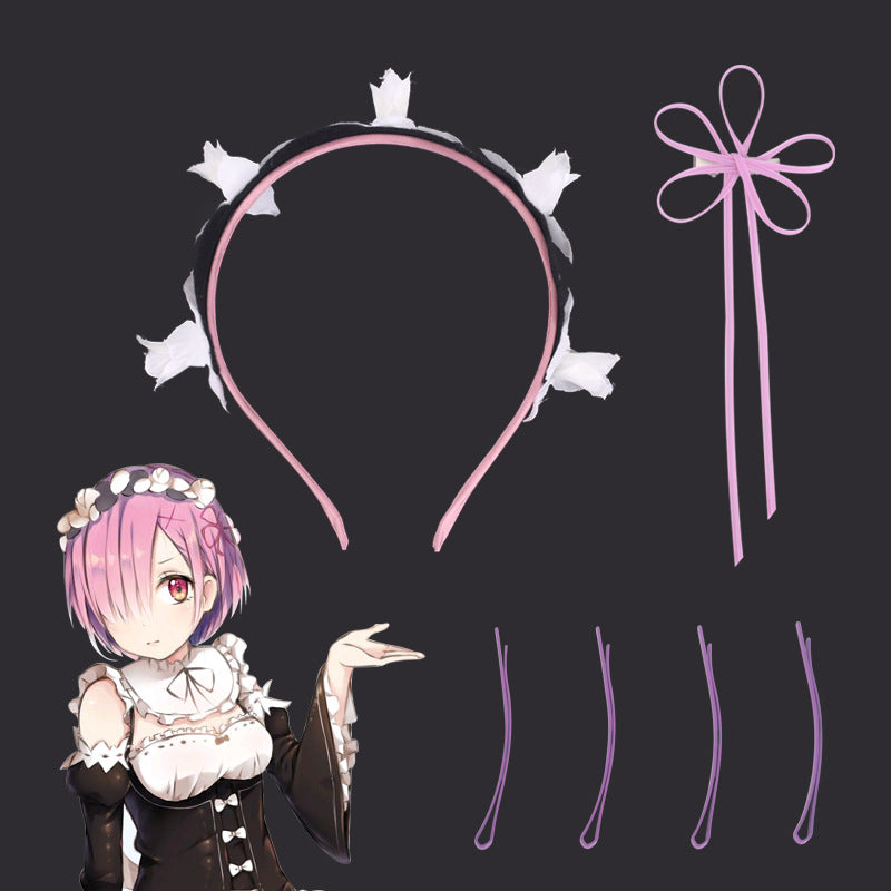Re:ZERO 람 & 렘 코스프레 가발 – 분홍색 & 파란색 캐릭터 스타일 (액세서리 포함)