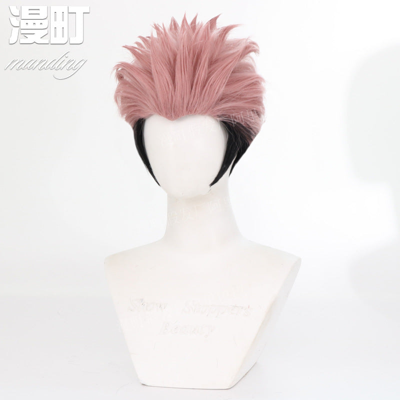 주술회전 료멘 스쿠나 / 이타도리 유지 코스프레 가발 다크 슬릭백 숏 가발