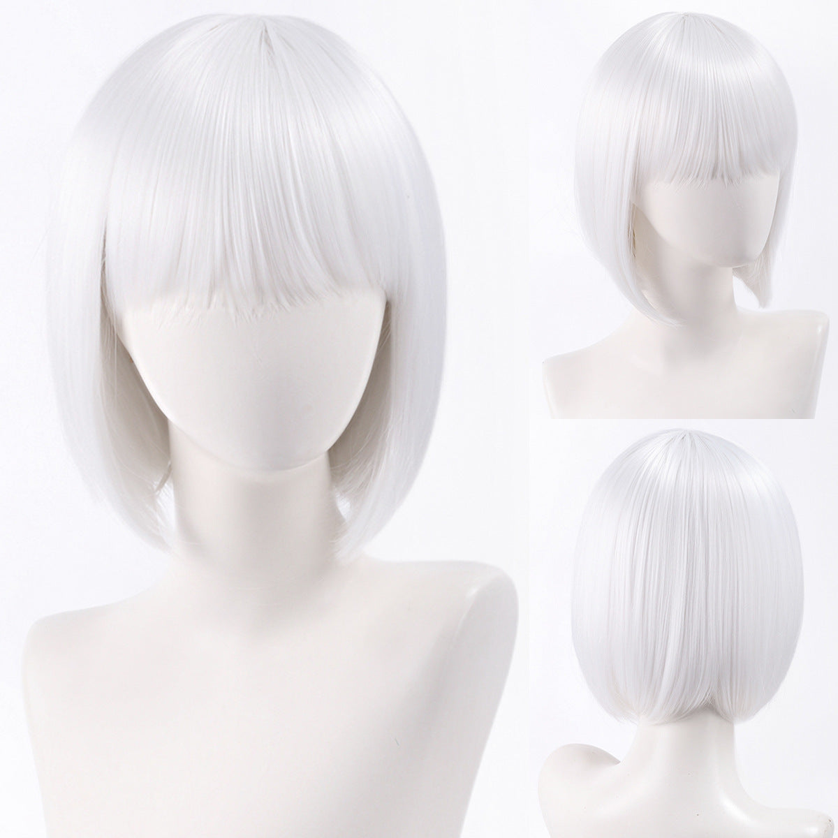 Short Bob Cosplay Wig – Multi-Color Straight Shoulder-Length Style with Blunt Bangs