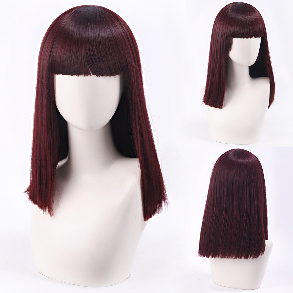 Short Bob Cosplay Wig – Multi-Color Straight Shoulder-Length Style with Blunt Bangs