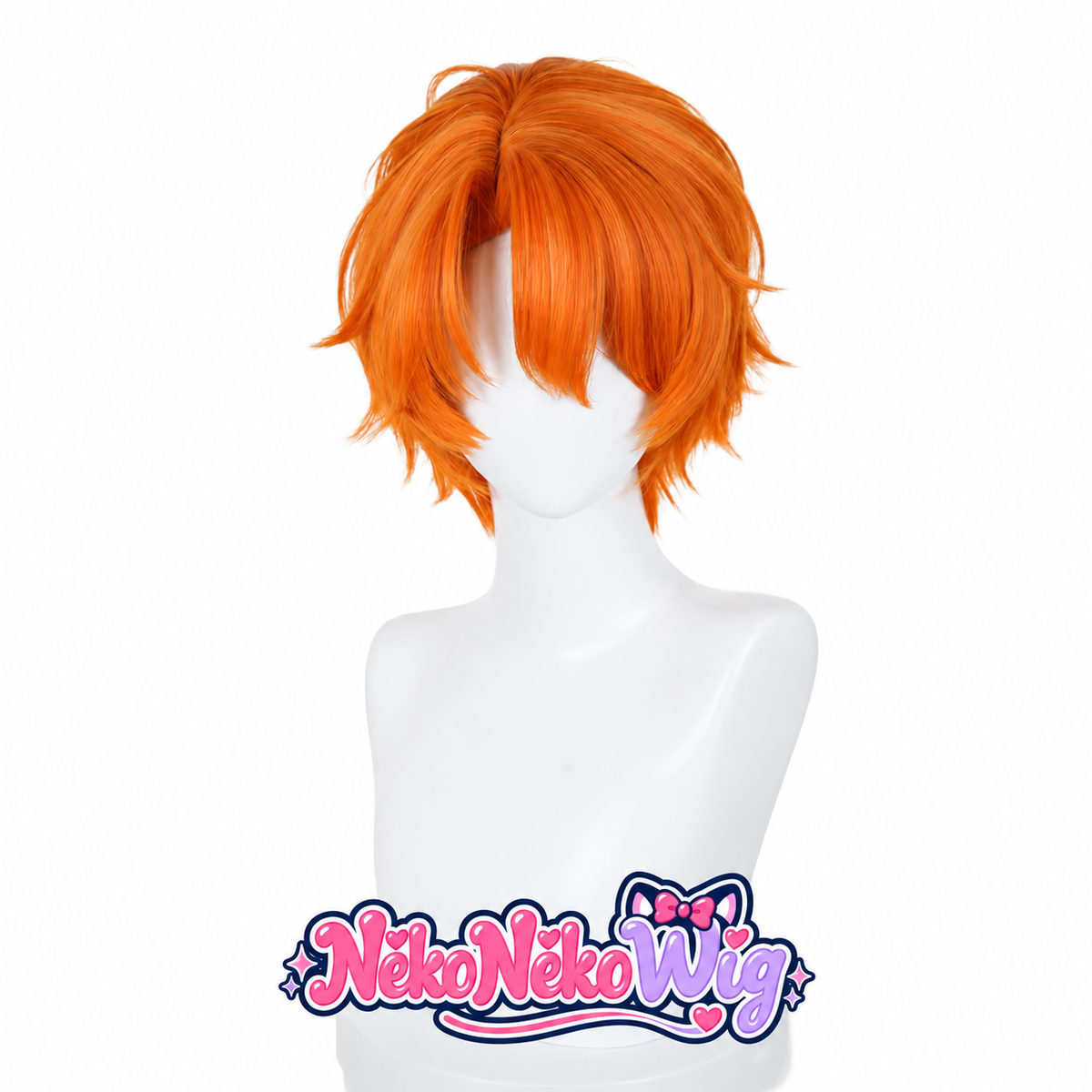 Nick Wilde orange short layered cosplay wig with outward-flicked ends on a mannequin